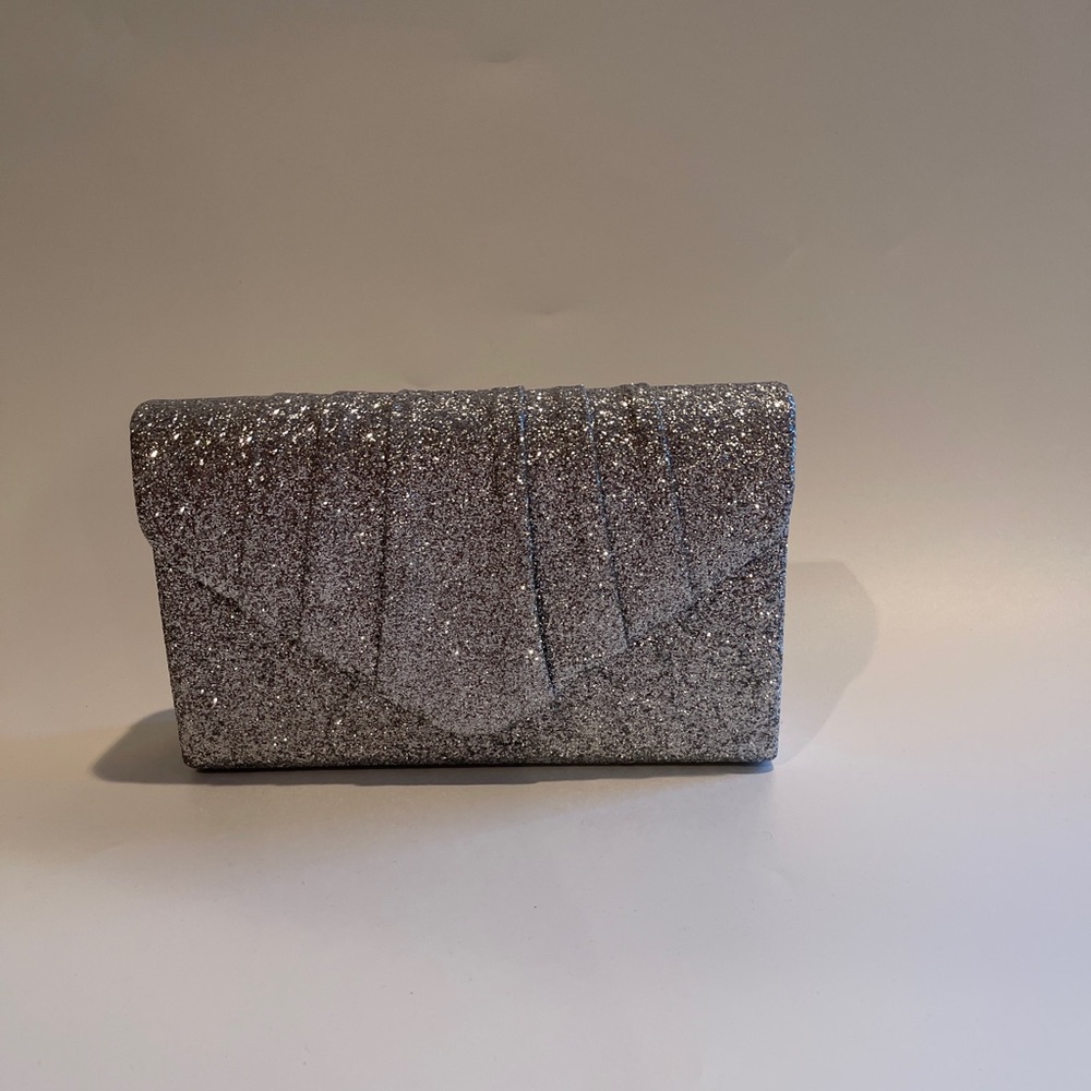 Dasein Women’s Evening Bag Pleated Clutch Purse 2-Glitter  Silver 8.65x5.3x2